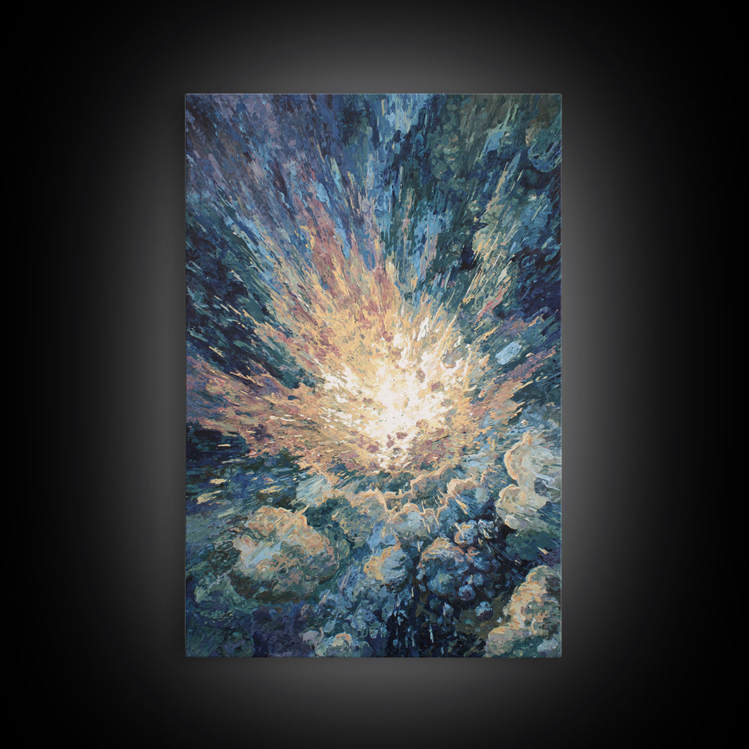 Radiant Ocean Light Burst In Blue Clouds Canvas Print, Abstract Painting, Dreamy Wall Art, Nature Scene Art, Home Decor Gift