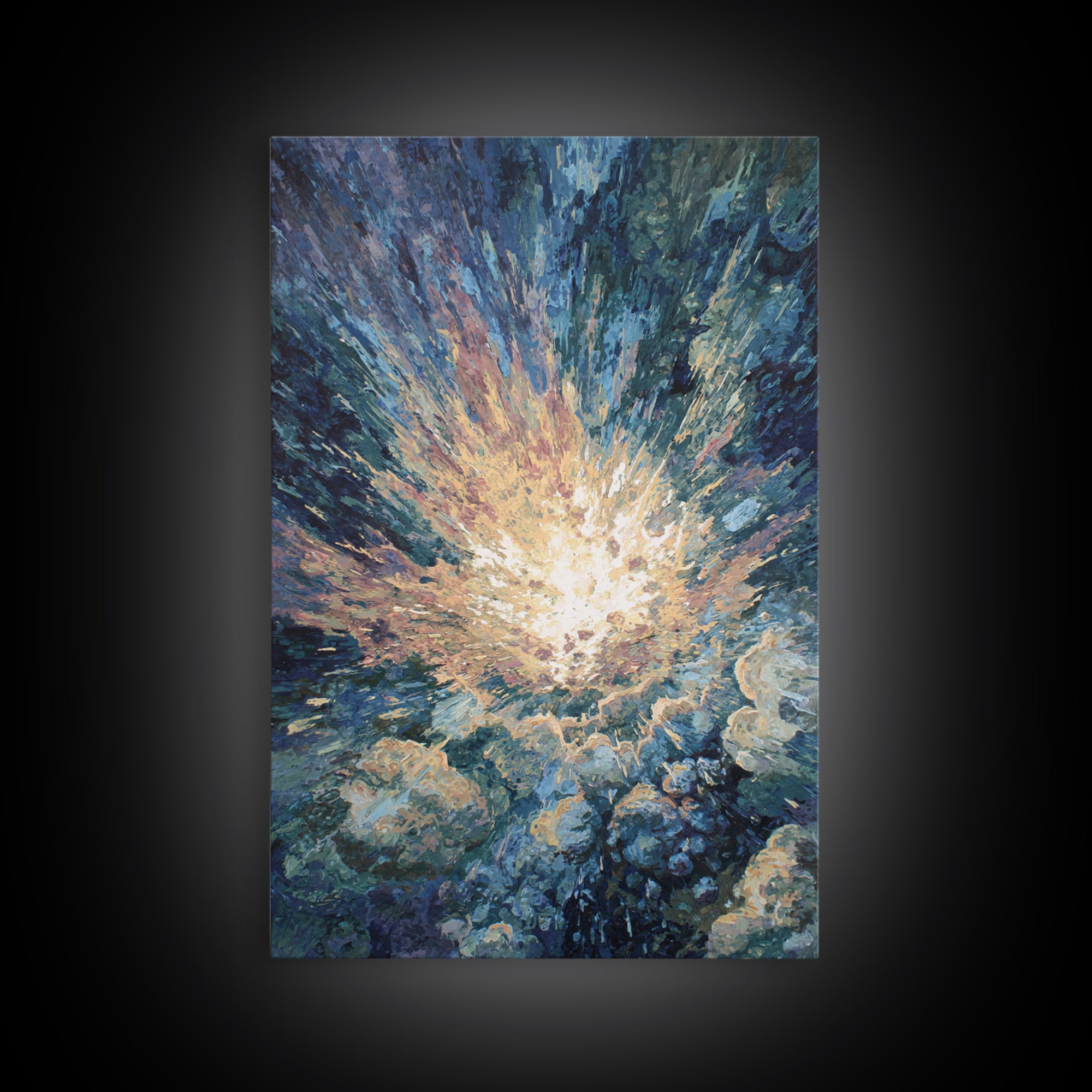 Radiant Ocean Light Burst In Blue Clouds Canvas Print, Abstract Painting, Dreamy Wall Art, Nature Scene Art, Home Decor Gift