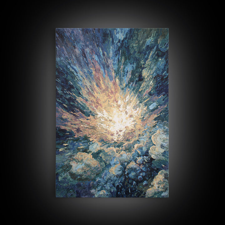 Radiant Ocean Light Burst In Blue Clouds Canvas Print, Abstract Painting, Dreamy Wall Art, Nature Scene Art, Home Decor Gift