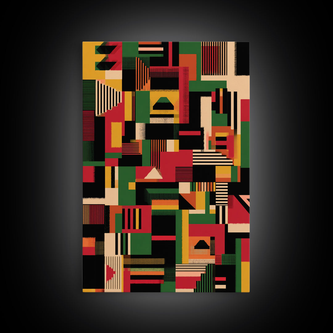Kente Inspired Blocks In Green Red Gold Wall Art, African Abstract, Ankara Decor, Tribal Art Print, Bold Home Decor, Statement Piece