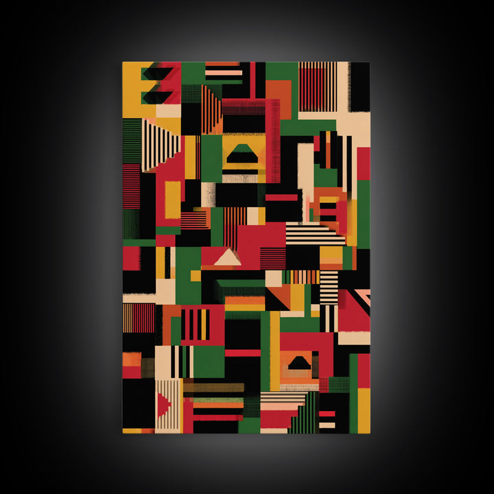 Kente Inspired Blocks In Green Red Gold Wall Art, African Abstract, Ankara Decor, Tribal Art Print, Bold Home Decor, Statement Piece