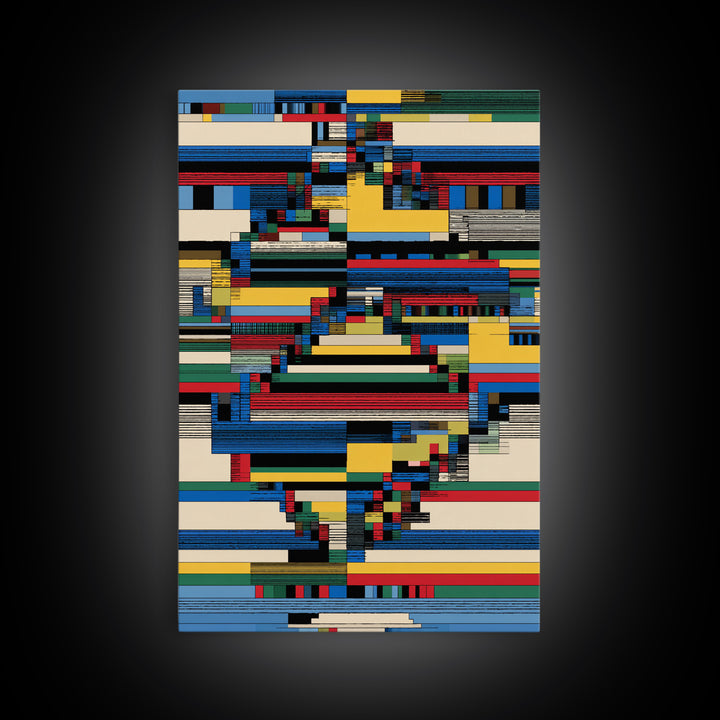 Glitched Africa Map In Primary Lines Canvas Print, Modern African Art, Geometric Wall Art, Afrocentric Office Decor Gift