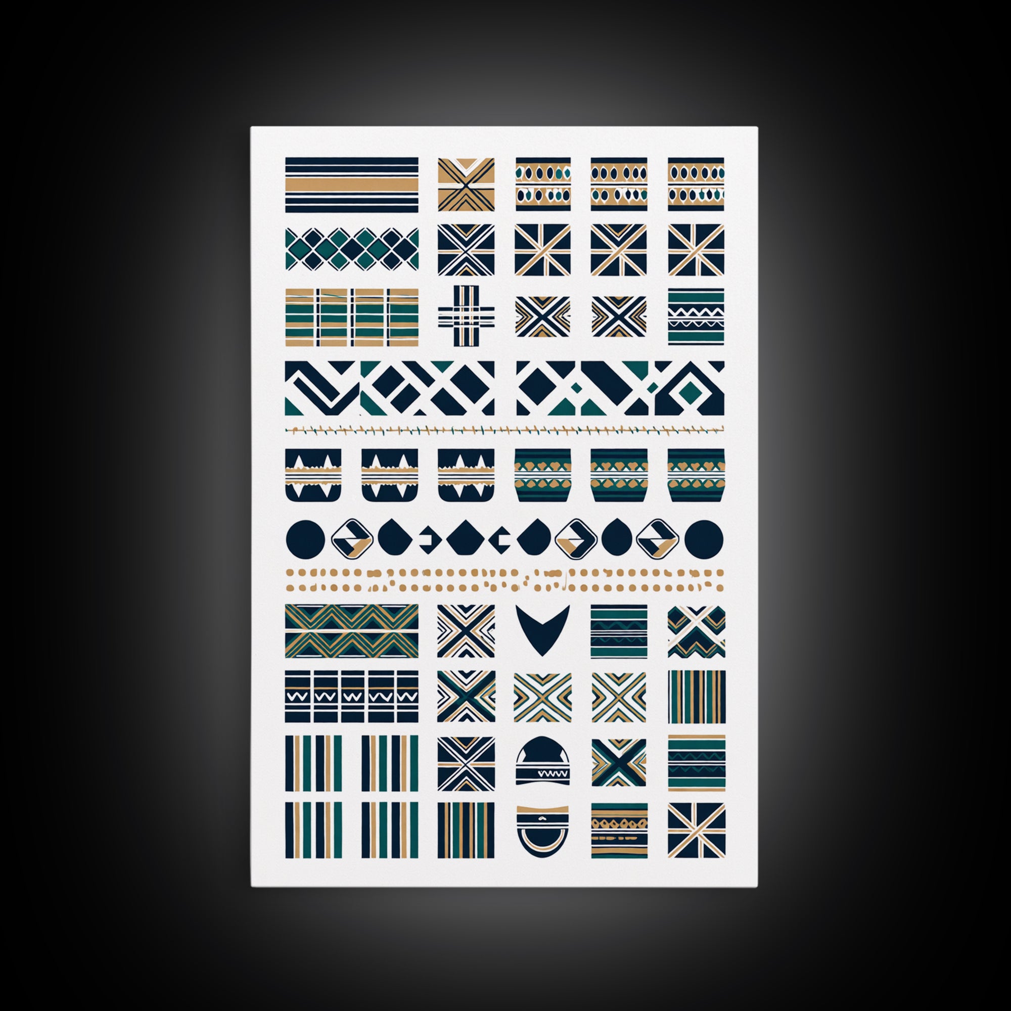 African Textile Pattern Grid In Blue Gold Wall Art, Ankara Wall Art, Ethnic Art Print, Cultural Home Decor, Motherland Style Gift