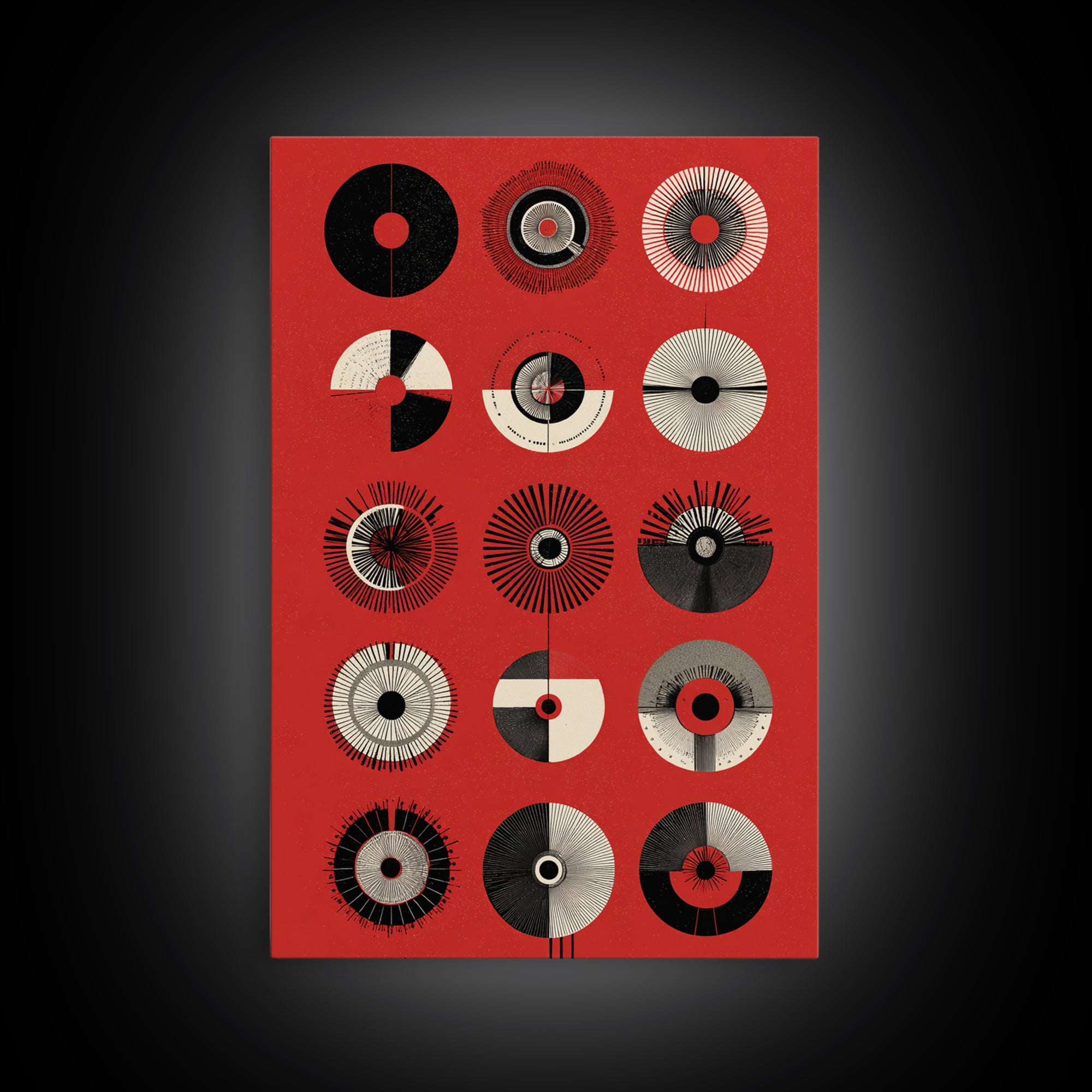 Red Tribal Sun Discs With Black Cream Circles Canvas Print, African Mask Art, Abstract Wall Art, Cultural Art Print, Bold Home Decor
