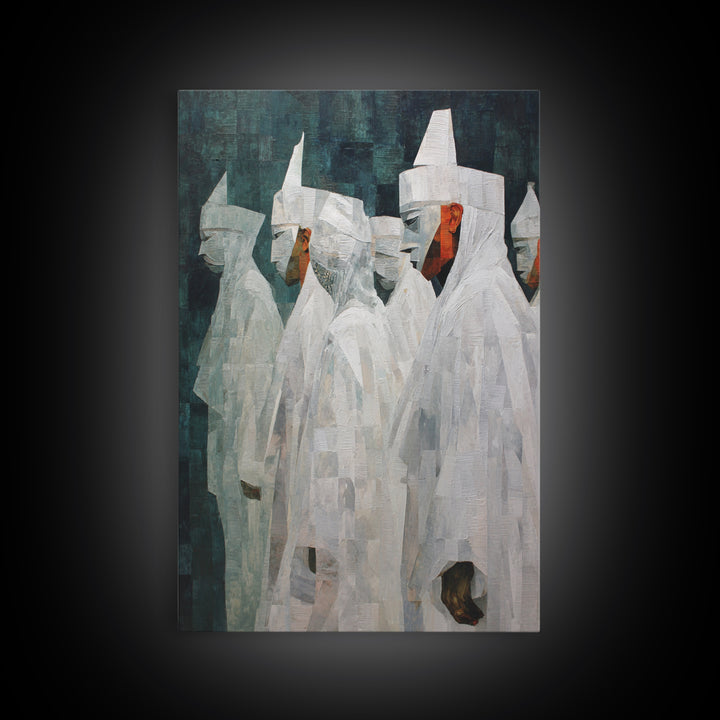Abstract White Robed Figures On Teal Framed Canvas Print, African Wall Art, Modern Cultural Decor, Unique Home Gift For Living Room