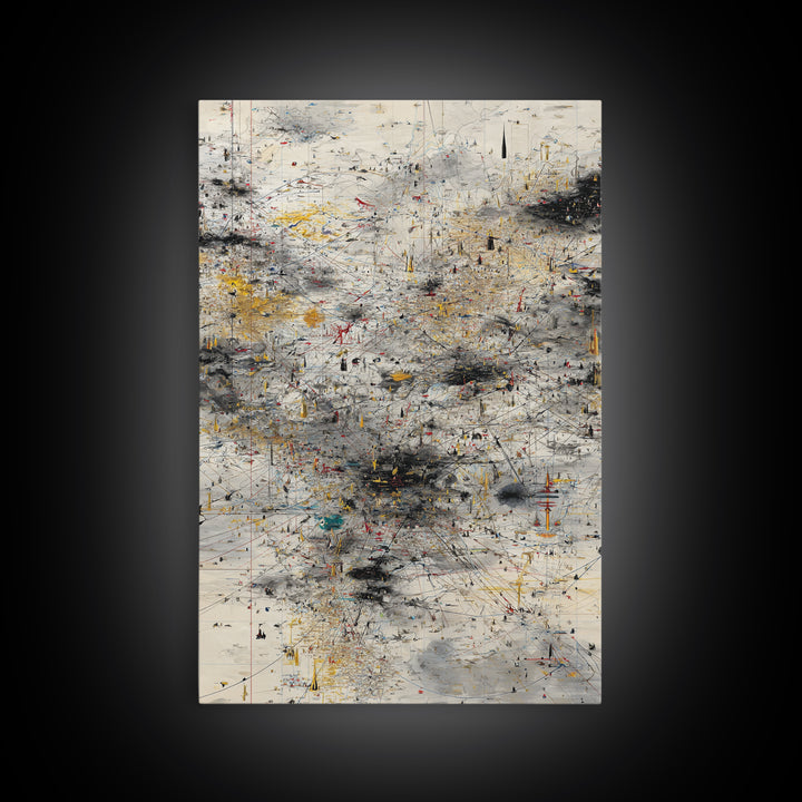 Neutral Abstract Storm Map Wall Art, Modern Canvas Art, Black Gold Minimalist Decor, Contemporary Office Art Print For Home