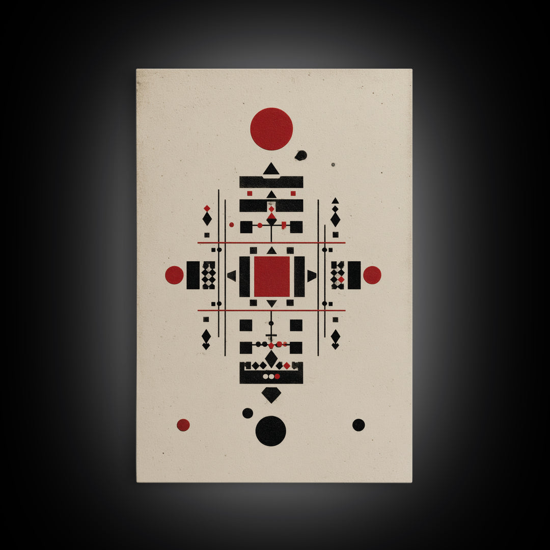 Red Black Tribal Geometry On Beige Canvas Print, African Inspired Abstract Wall Art, Minimalist Cultural Home Decor Gift