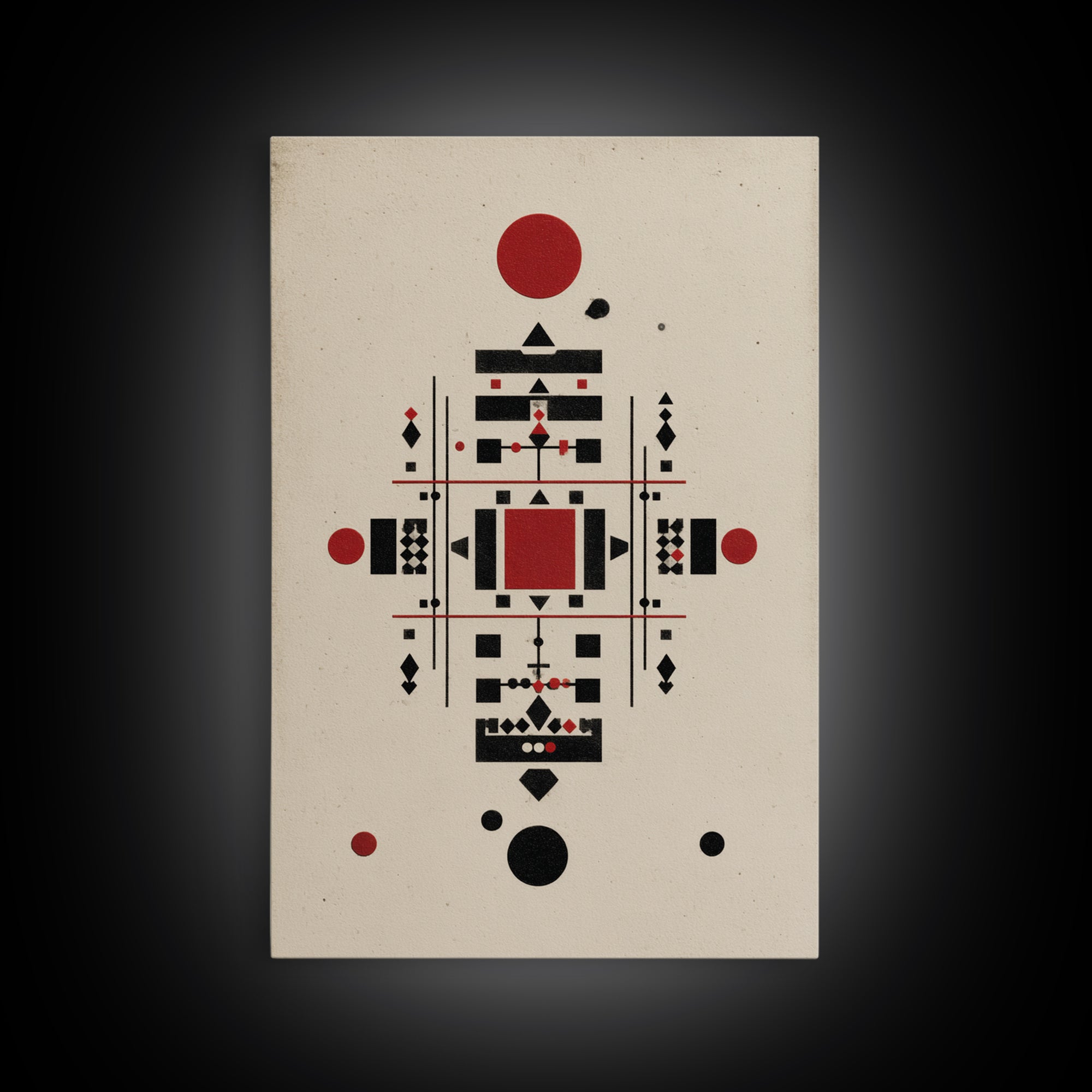 Red Black Tribal Geometry On Beige Canvas Print, African Inspired Abstract Wall Art, Minimalist Cultural Home Decor Gift