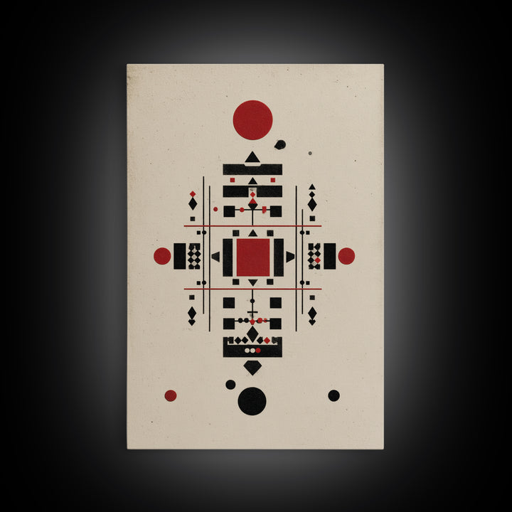 Red Black Tribal Geometry On Beige Canvas Print, African Inspired Abstract Wall Art, Minimalist Cultural Home Decor Gift