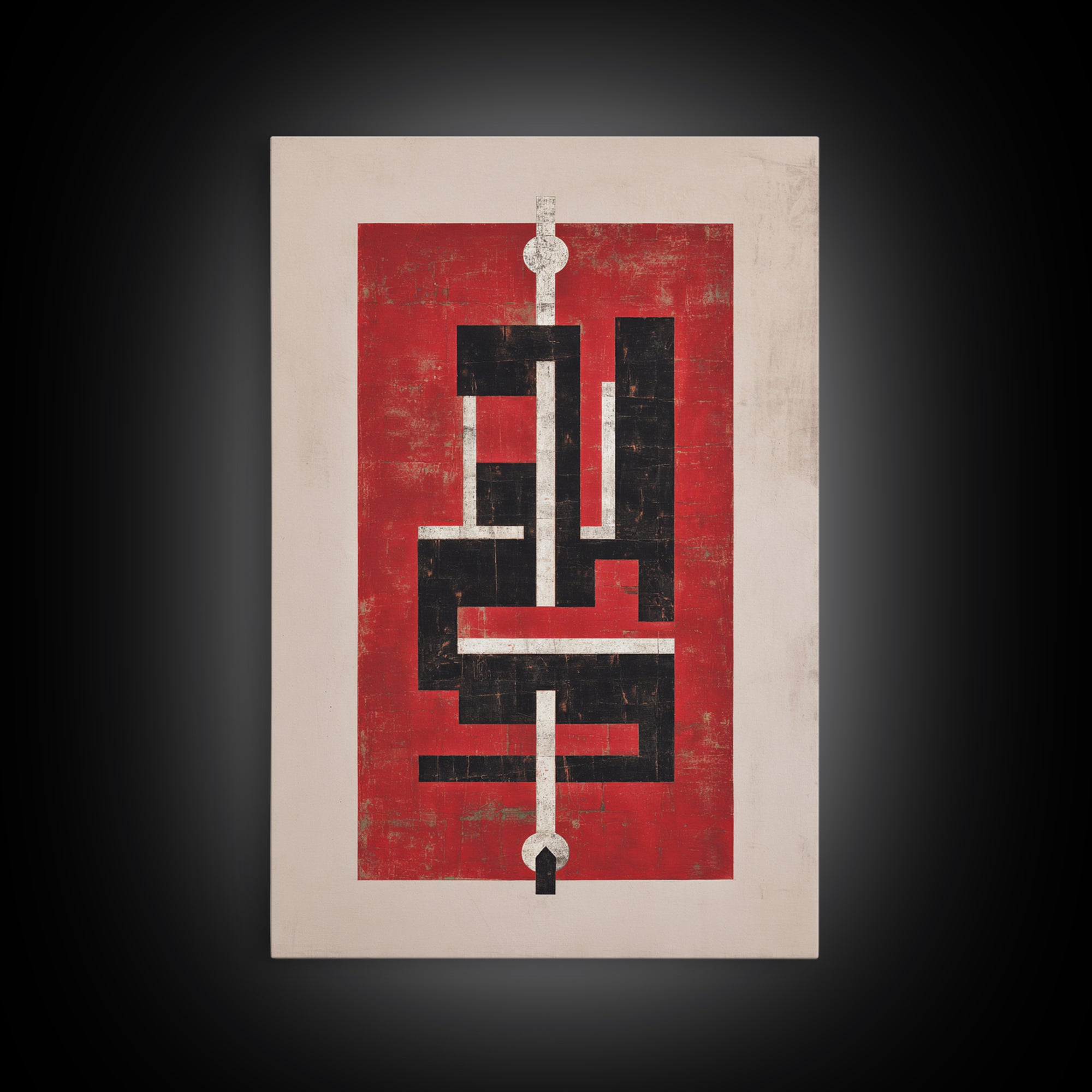 Red Black Geometric Totem Abstract Canvas Print, Modern Tribal Wall Art, Bold Cultural Home Decor For Statement Rooms Art
