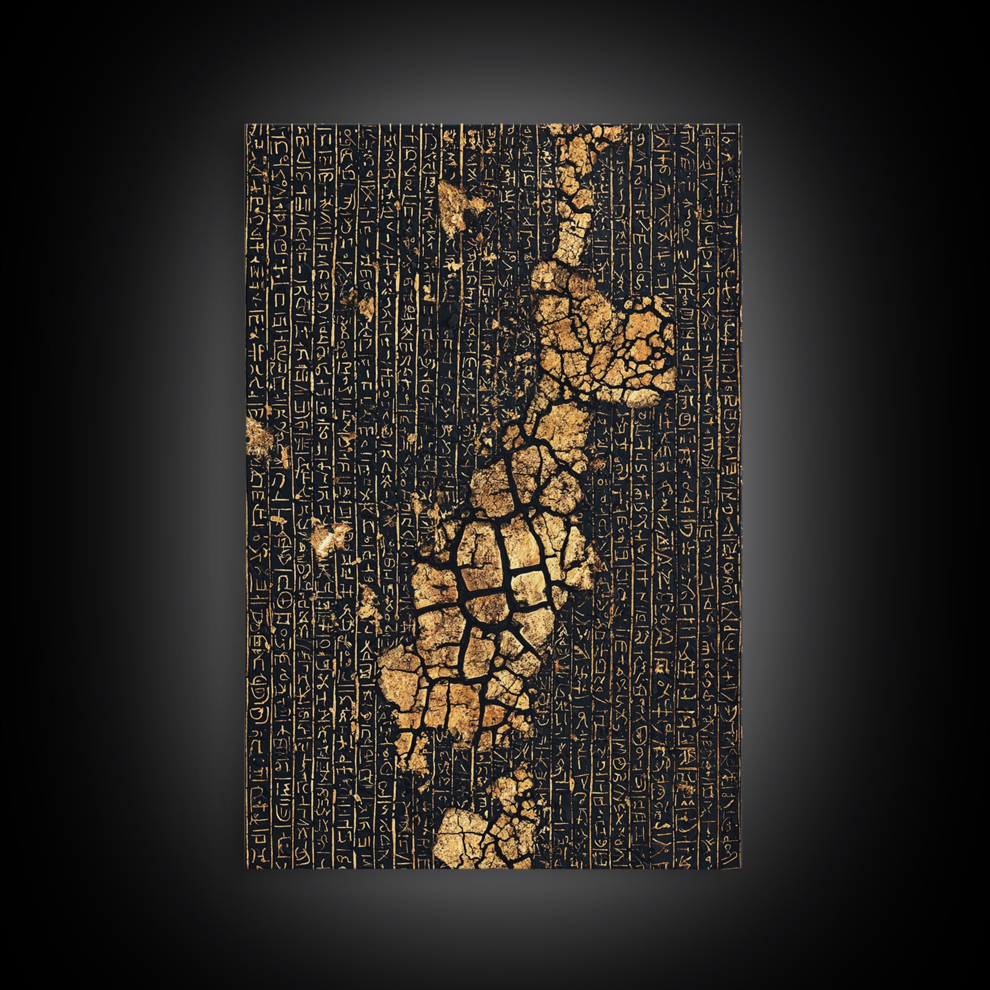 Ancient Gold Hieroglyph Map Wall Art, African Egyptian Art, Black And Gold Art, Cultural Wall Decor, Luxury Canvas Print