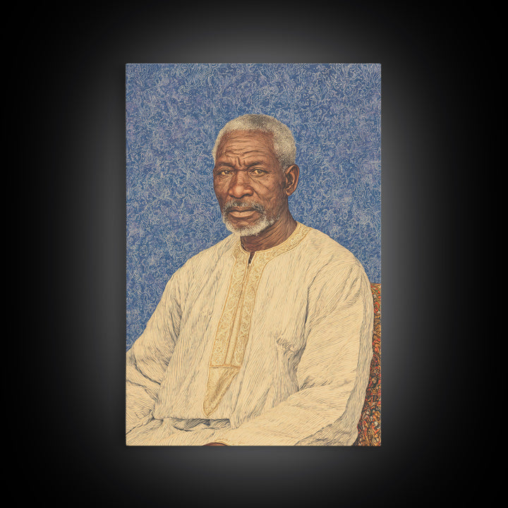 Elder African Man Portrait Framed Canvas Print, African American Art, Black History Gift, Cultural Home Decor, Office Decor