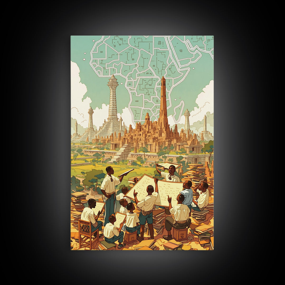Afrofuturist African Classroom City Wall Art, Africa Art Print, Black Culture Art, Educational Decor, Modern Canvas Art Gift