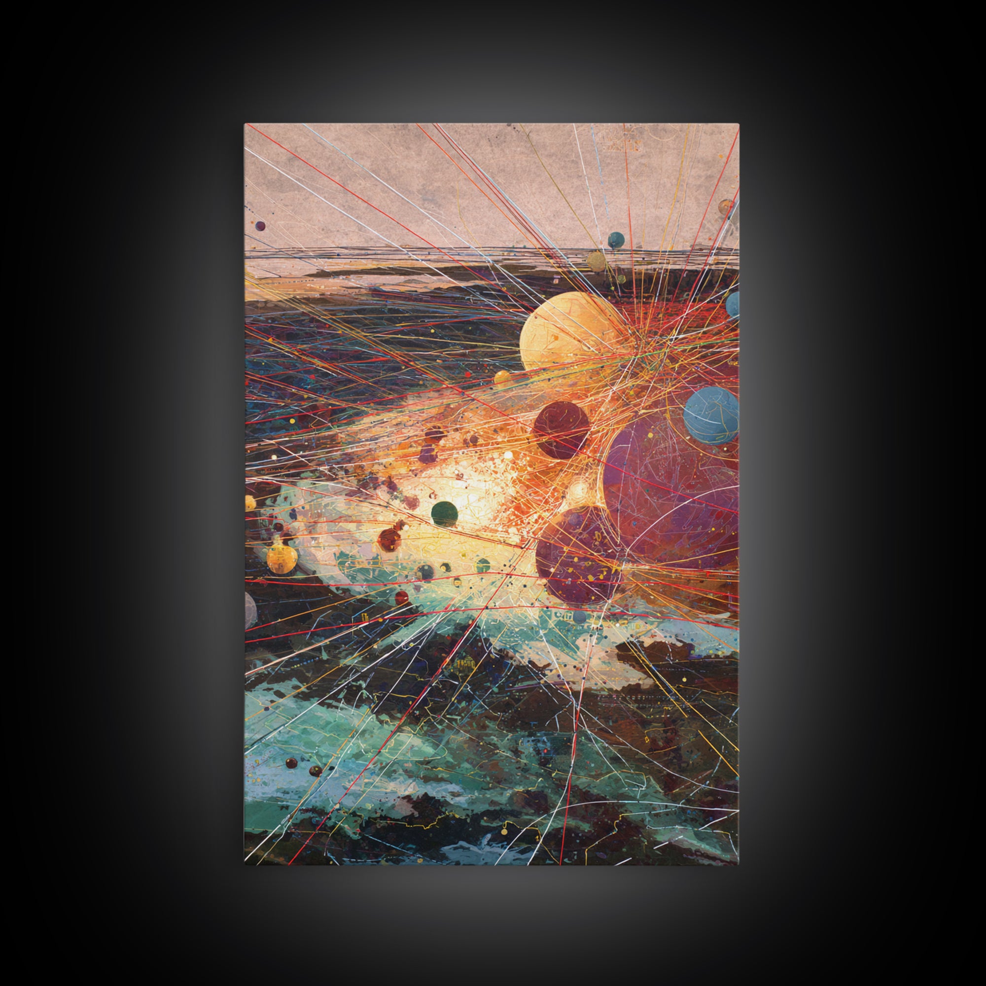 Abstract Planetary Network Framed Canvas Print, Modern Abstract Art, Afrofuturism Decor, Contemporary Wall Art, Office Decor