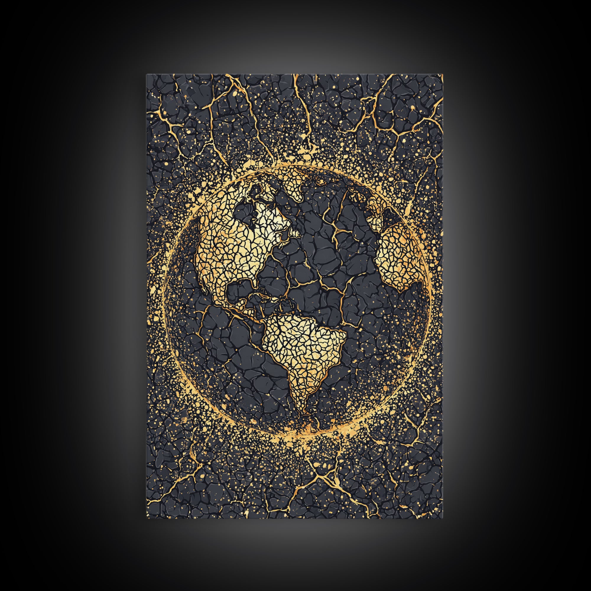 Black And Gold Cracked Africa Globe Canvas Print, African Wall Art, Afrocentric Decor, Modern Abstract Ethnic Home Decor Gift