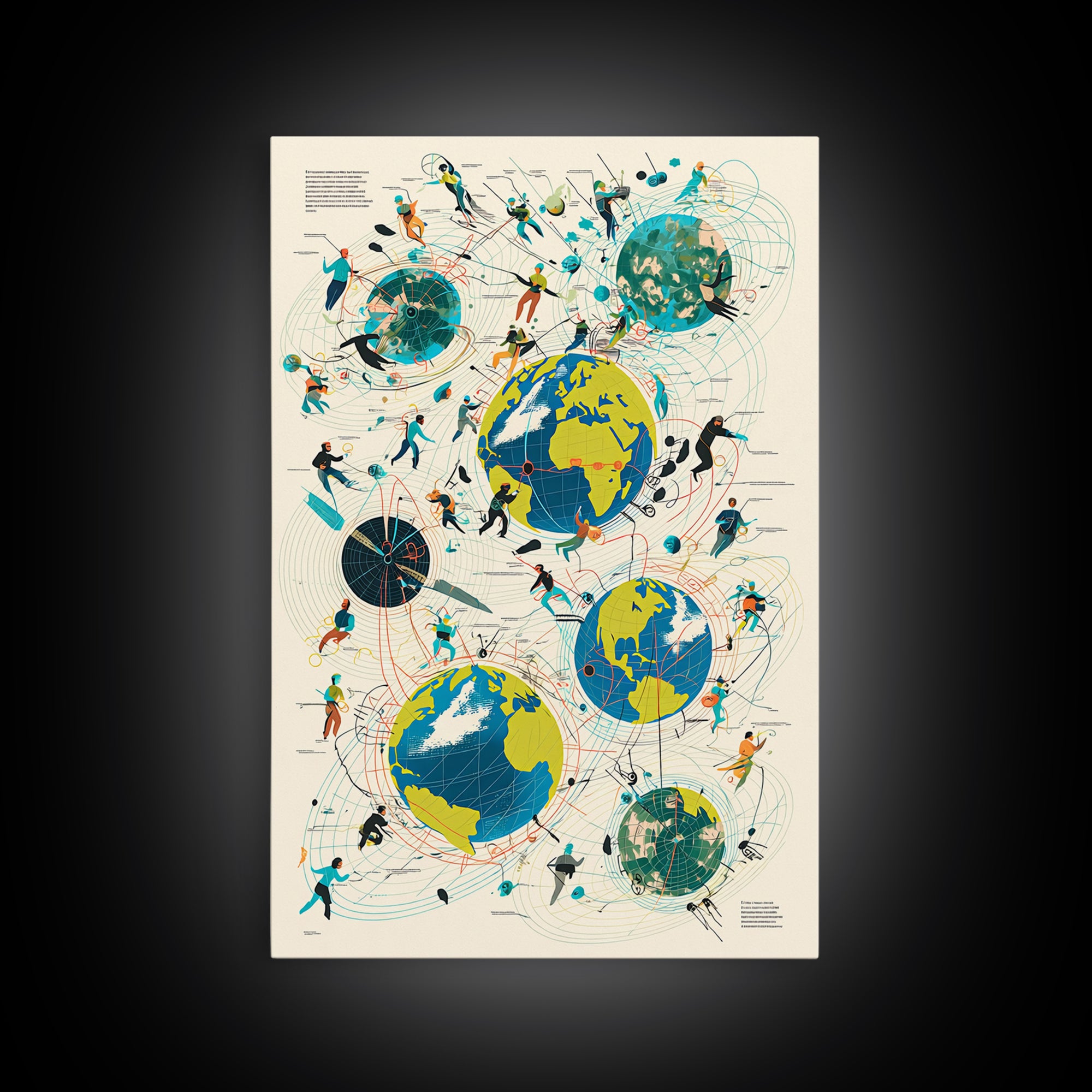 Abstract Global Network People Wall Art, Modern African Inspired Digital Art, Geometric Office Decor, World Map Canvas Print