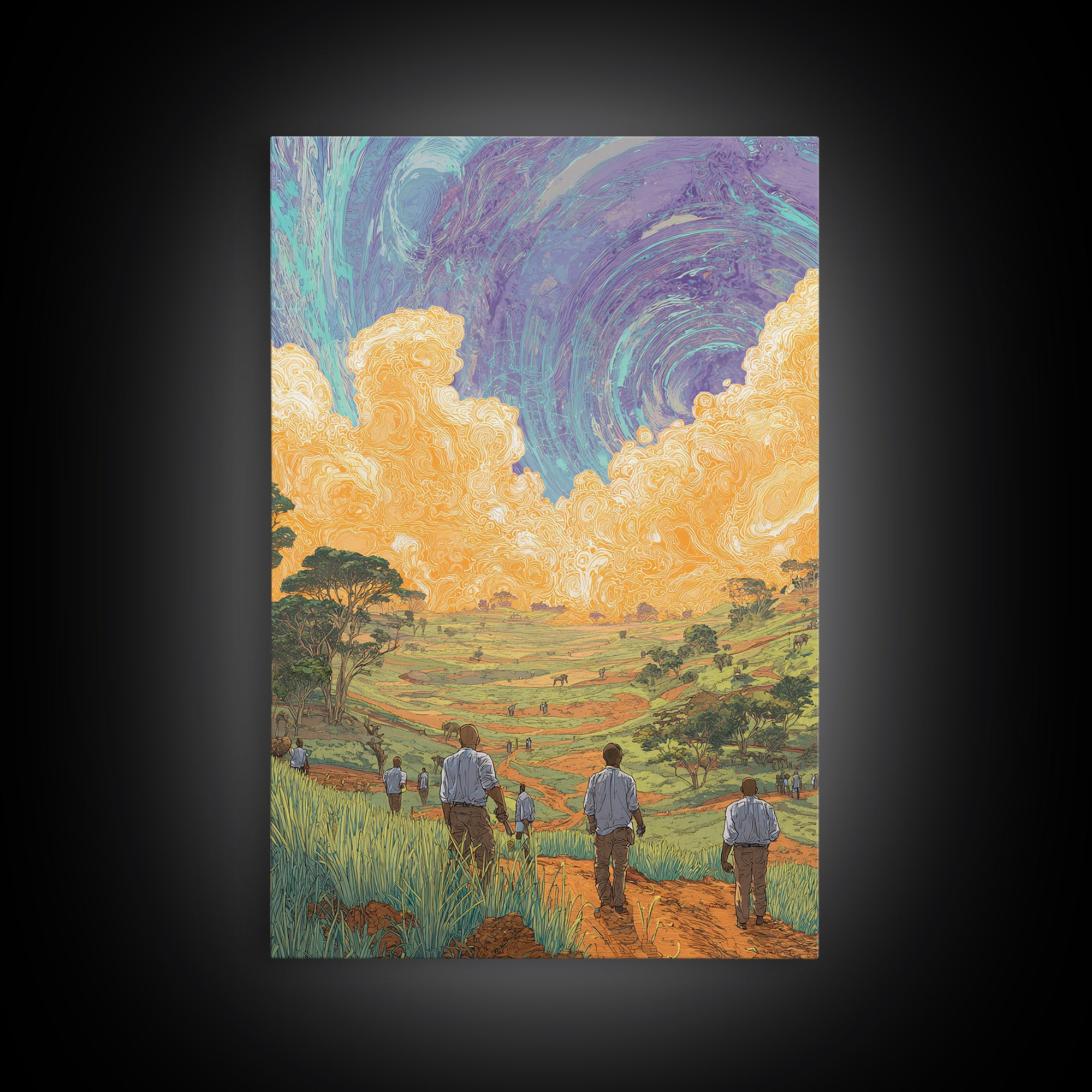 Rolling African Valley With Golden Clouds Canvas Print, African Landscape Wall Art, Nature Scene Art, Earth Tone Home Decor
