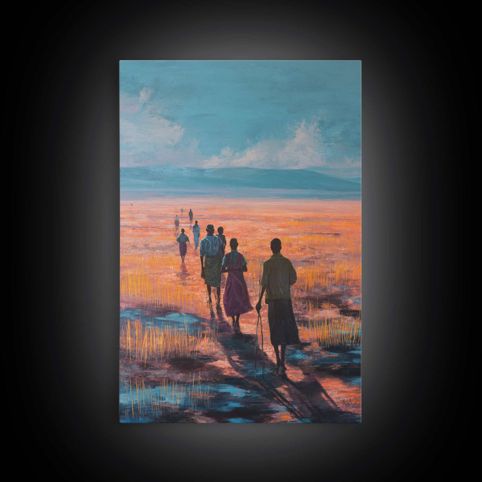 Serene African Wetland Walk At Sunset Wall Art, Afrocentric Landscape Print, Motherland Nature Decor, Living Room Canvas Print