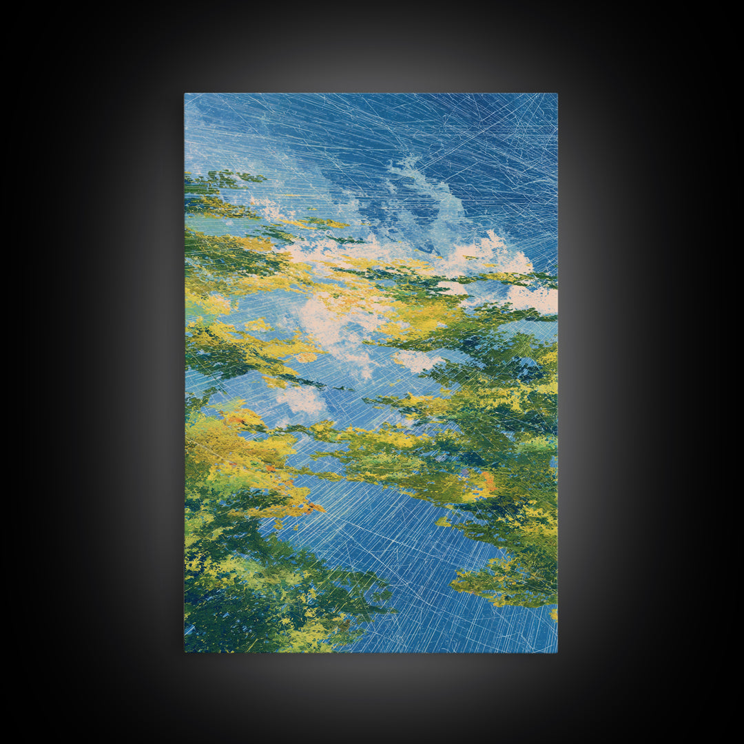 Blue Green Abstract African Landscape Canvas Print, Modern Wall Art, Nature Scene Art, Textured Home Decor For Living Room
