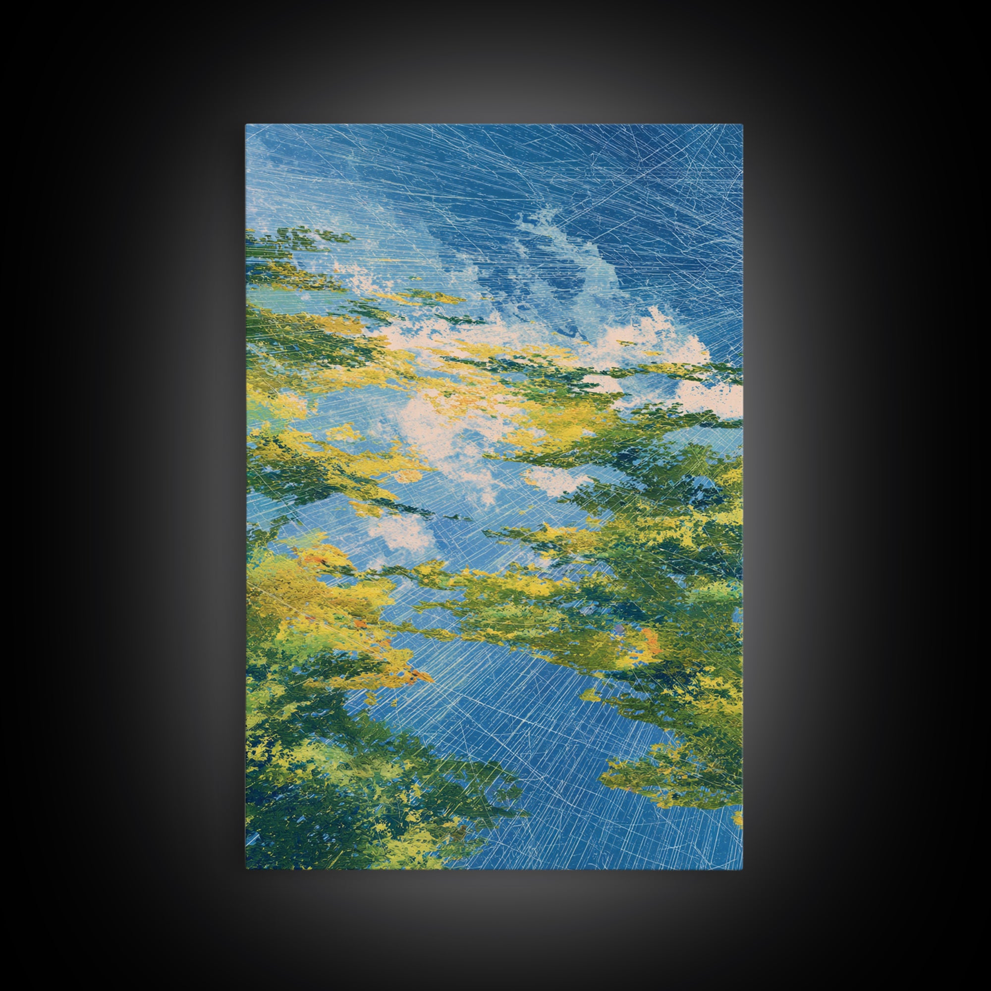 Blue Green Abstract African Landscape Canvas Print, Modern Wall Art, Nature Scene Art, Textured Home Decor For Living Room