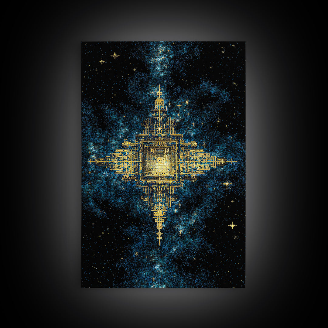 Golden Celestial Geometry Canvas Print, Cosmic Star Map Wall Art, Black And Gold Spiritual Decor, Mystical Gift For Home