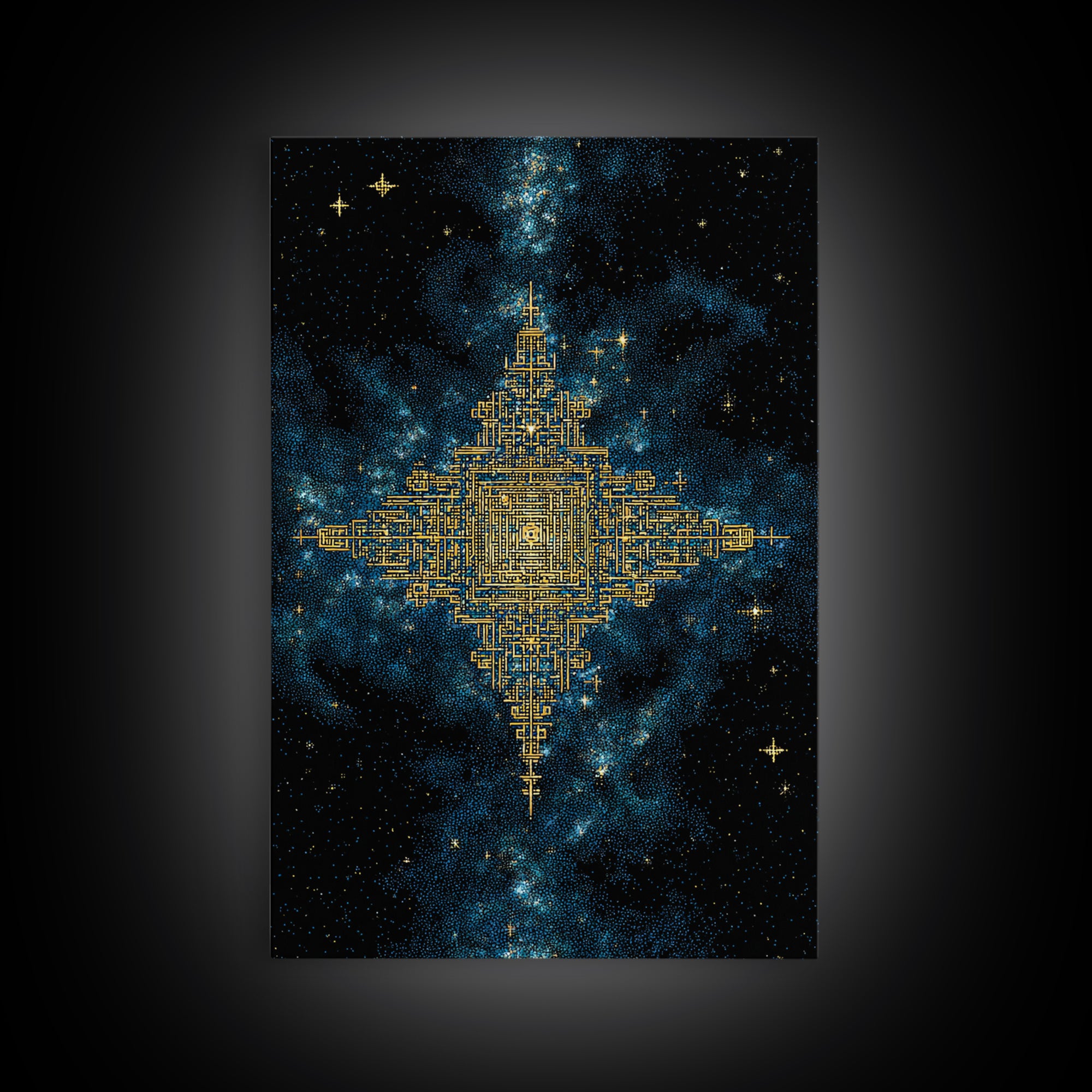 Golden Celestial Geometry Canvas Print, Cosmic Star Map Wall Art, Black And Gold Spiritual Decor, Mystical Gift For Home