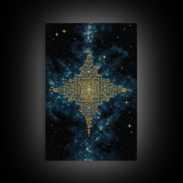 Golden Celestial Geometry Canvas Print, Cosmic Star Map Wall Art, Black And Gold Spiritual Decor, Mystical Gift For Home