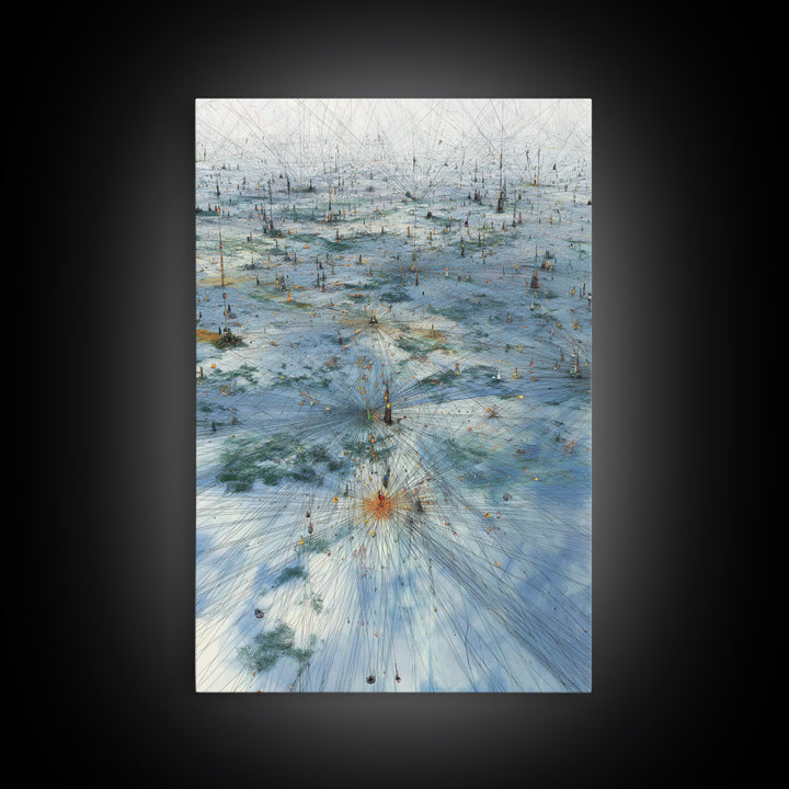 Icy Network Landscape Wall Art, Blue Abstract Field, Dreamy Modern Canvas Print, Minimalist Office Decor Gift, Large Home Decor