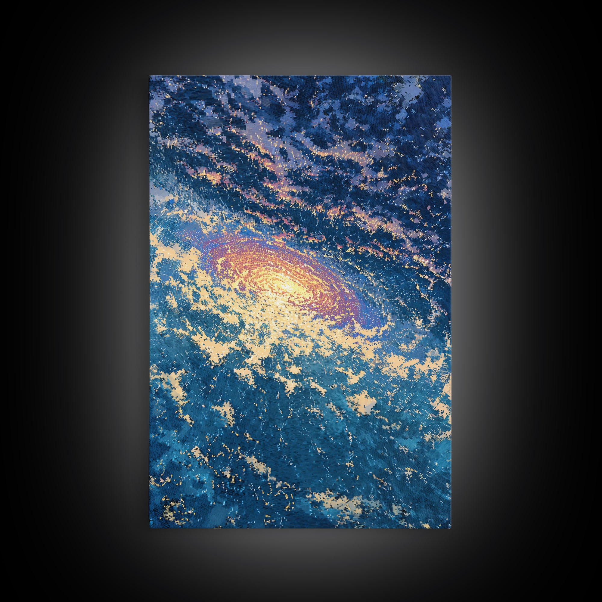 Blue Galaxy Vortex Wall Art, Swirling Cosmic Abstract, Gold Starry Canvas Print, Dreamy Luxury Decor Gift For Home Office