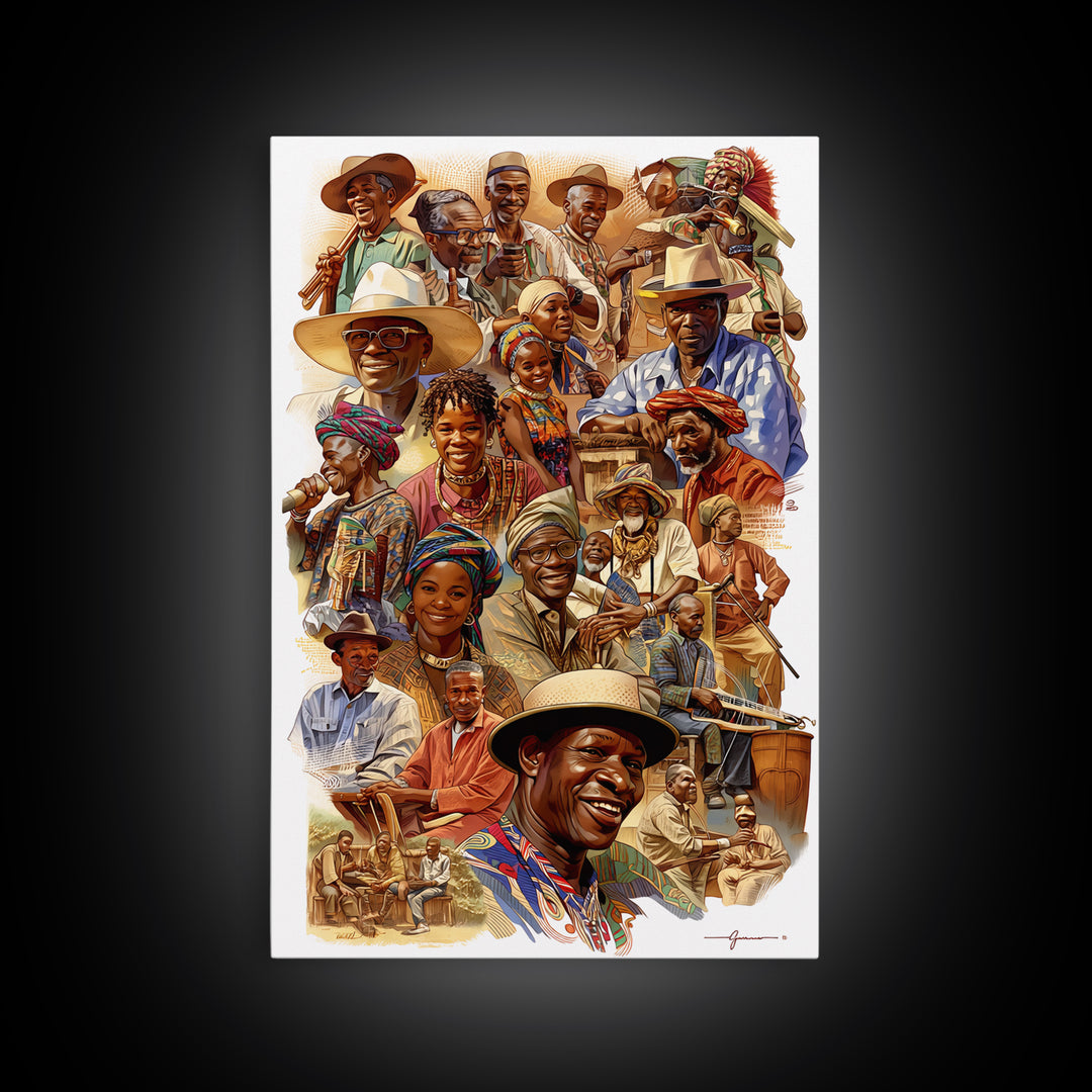 Joyful African Community Collage With Musicians, Canvas Print, African Celebration, Black Art, Cultural Wall Decor, Gift For Her