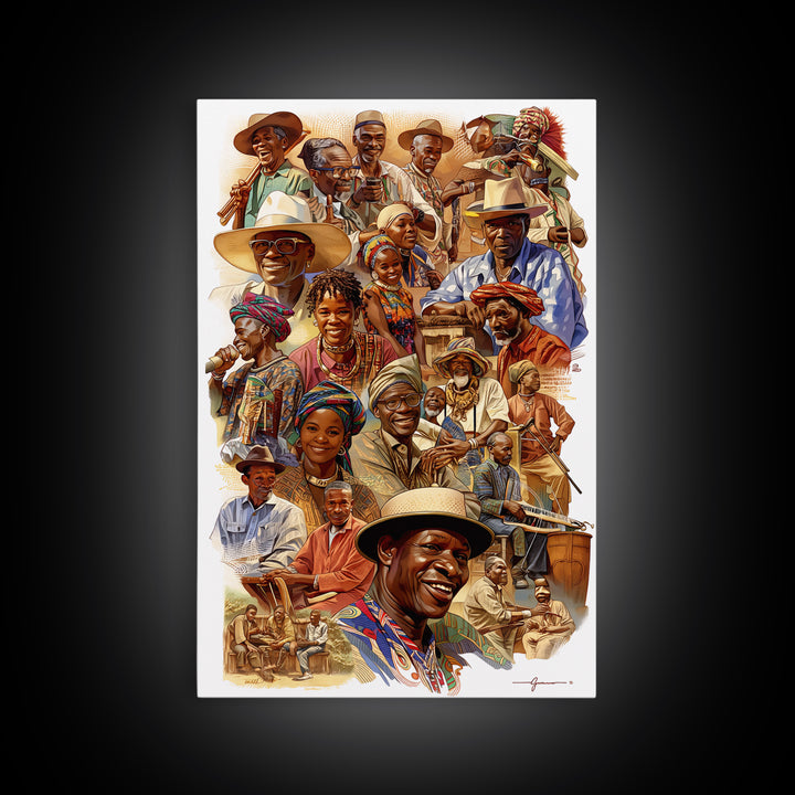 Joyful African Community Collage With Musicians, Canvas Print, African Celebration, Black Art, Cultural Wall Decor, Gift For Her
