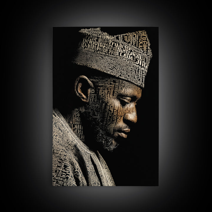 African Man Typography Profile Canvas Print, Black Art Portrait, Afrocentric Artwork, Modern Black Culture Wall Decor Gift