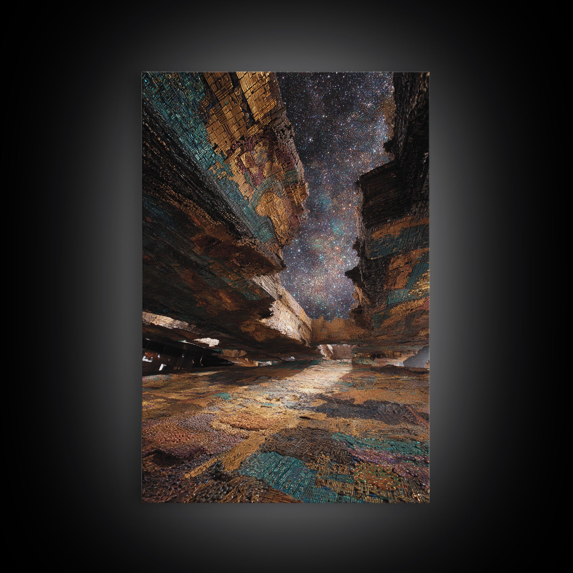 Starry Canyon African Landscape Wall Art, Ethnic Texture Night Sky Print, Earth Tone Boho Decor, Unique Canvas Gift For Home