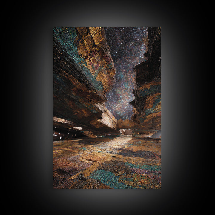 Starry Canyon African Landscape Wall Art, Ethnic Texture Night Sky Print, Earth Tone Boho Decor, Unique Canvas Gift For Home