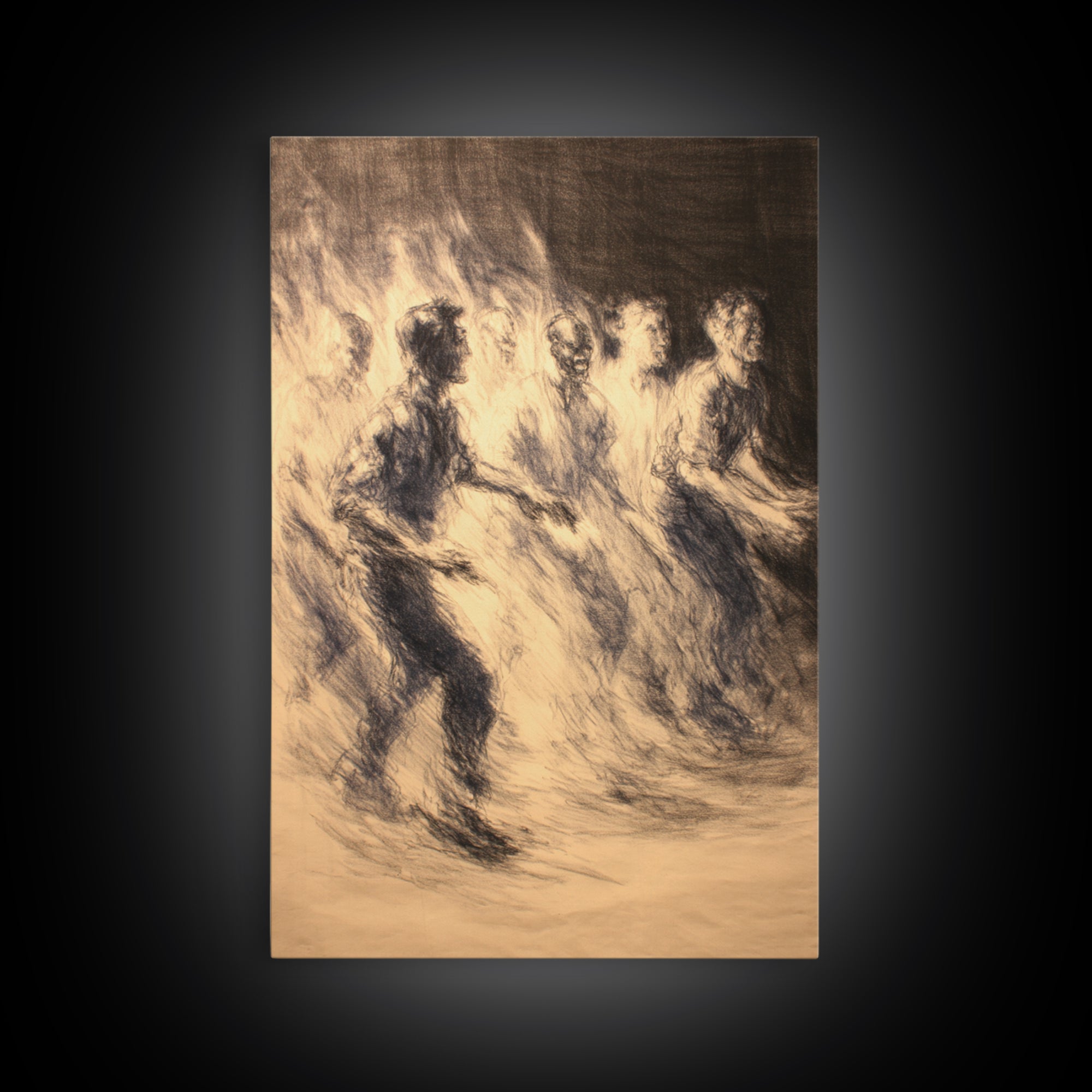 Sepia African Dancers Canvas Print, Expressive Charcoal Figure Art, Cultural Wall Decor, Motion Study For Living Room Decor
