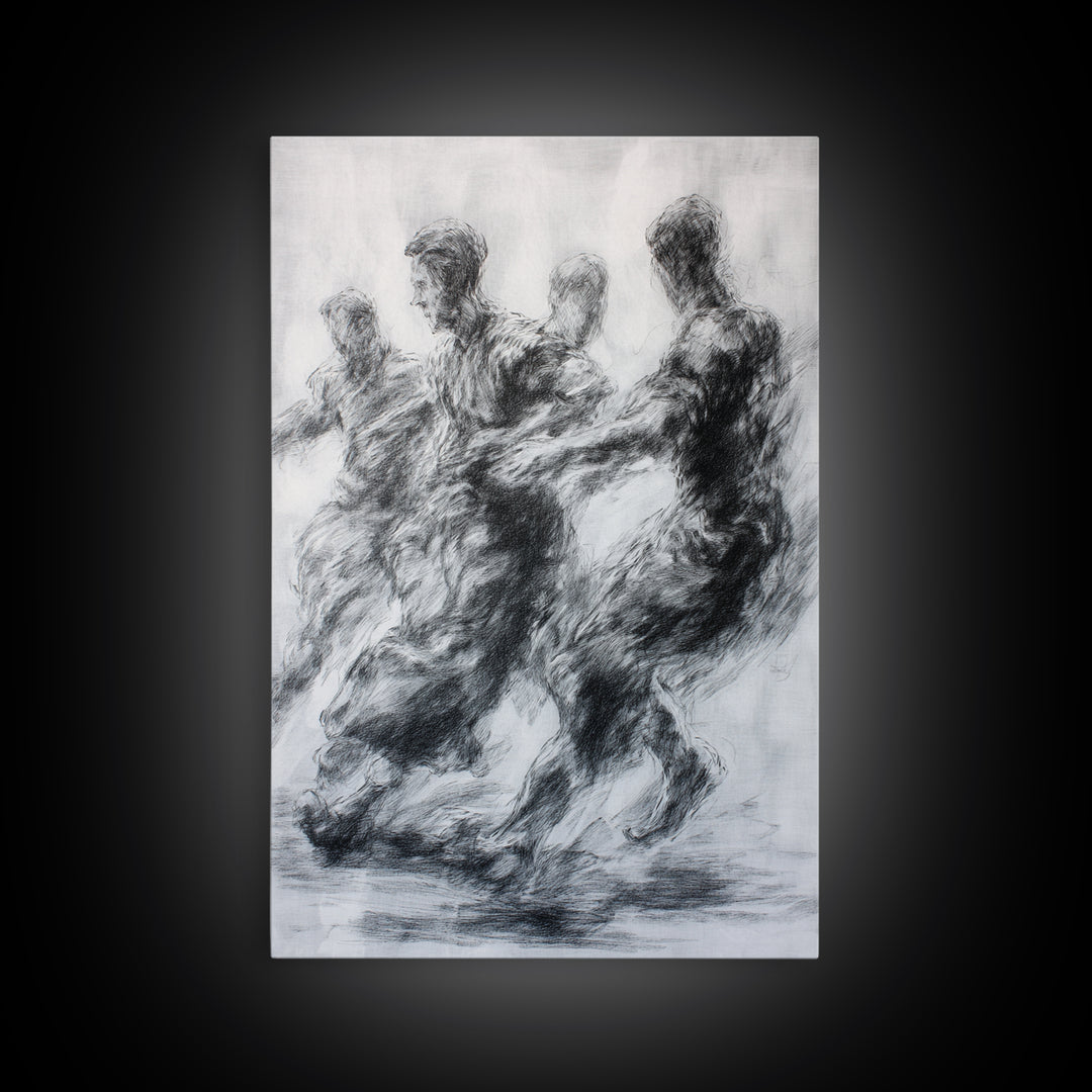 Monochrome African Dancers Wall Art, Charcoal Figure Drawing, Abstract Motion Print, Minimalist Black And White Decor Gift