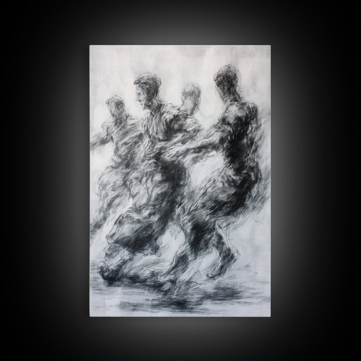 Monochrome African Dancers Wall Art, Charcoal Figure Drawing, Abstract Motion Print, Minimalist Black And White Decor Gift