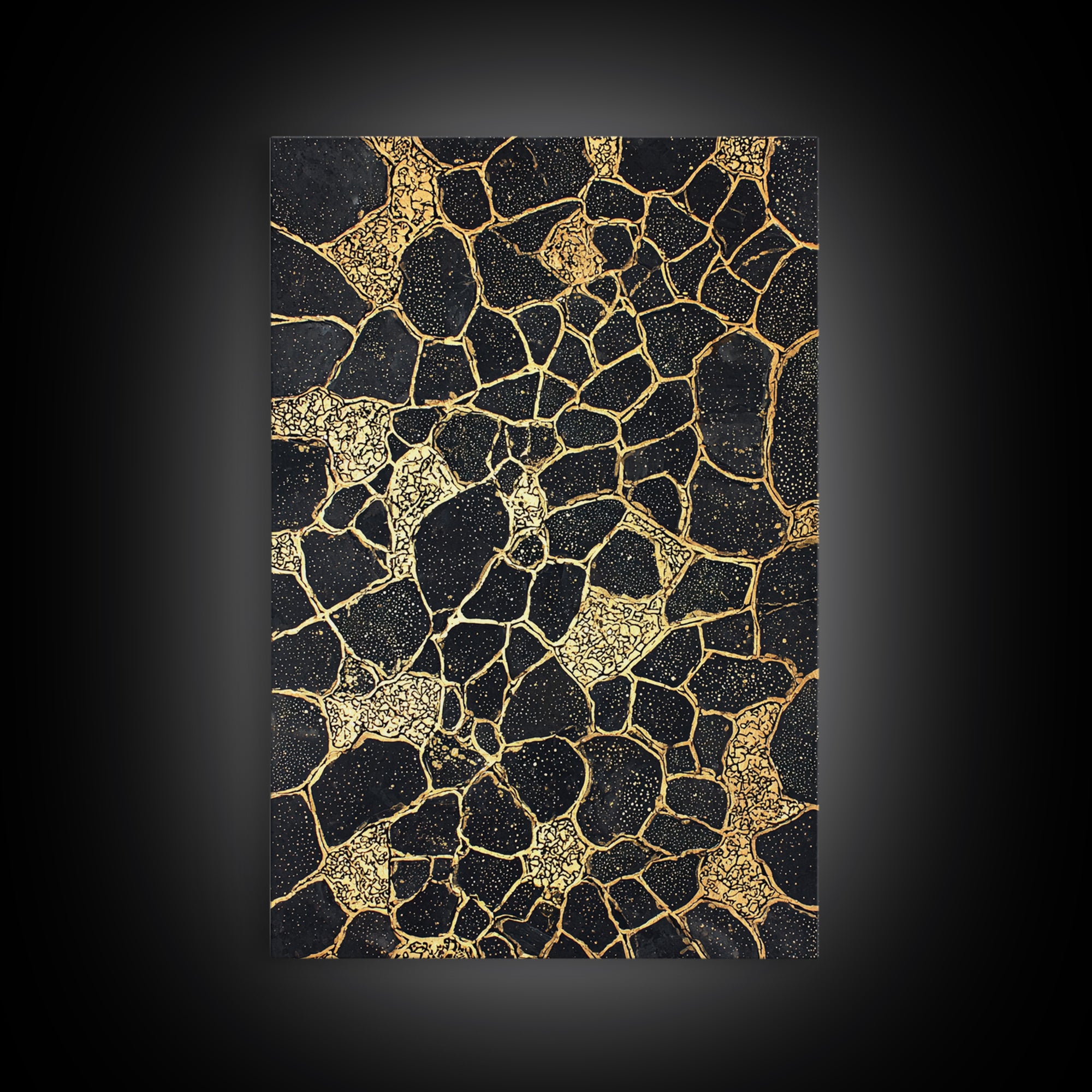 Black Gold Abstract Wall Art, Kintsugi Inspired Pattern Canvas, Luxury Modern Decor, Geometric Texture Print, Stylish Home Gift
