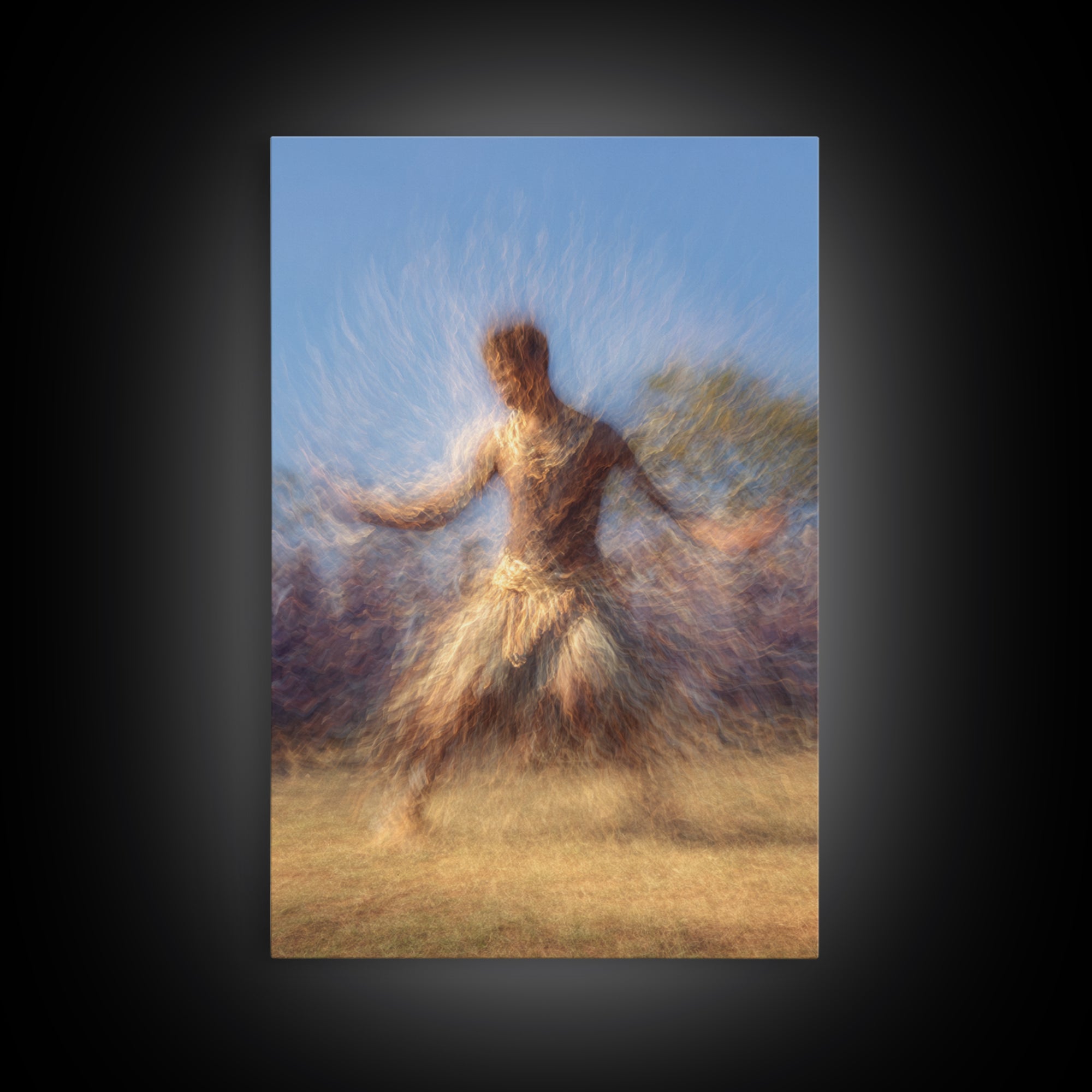 Blurred African Dancer In Grass Skirt, African Wall Art, Afrocentric Canvas Print, Cultural Home Decor, Warrior Dance Gift