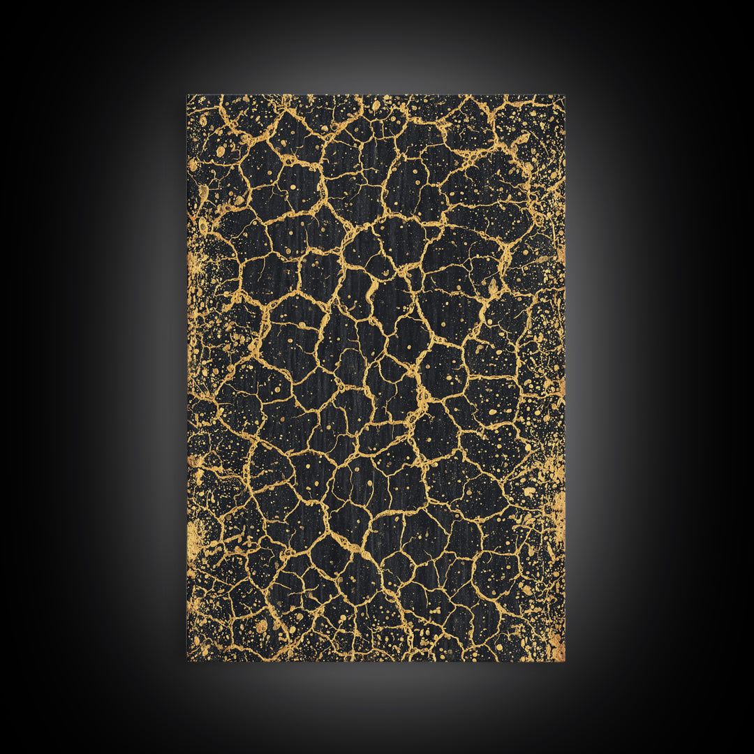 Black And Gold Crackle Texture, Abstract Wall Art, Luxury Canvas Print, Modern Geometric Elegant Home Decor, Statement Gift