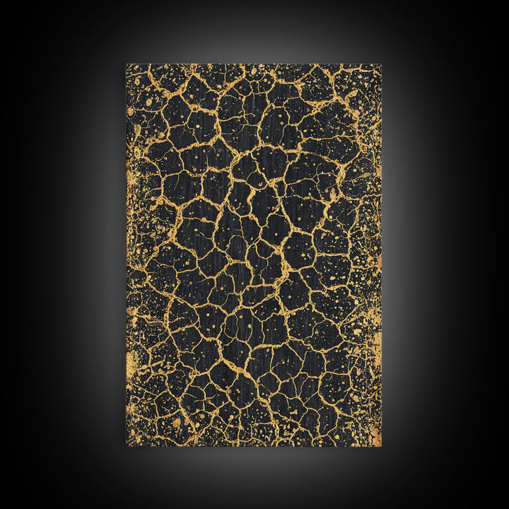 Black And Gold Crackle Texture, Abstract Wall Art, Luxury Canvas Print, Modern Geometric Elegant Home Decor, Statement Gift