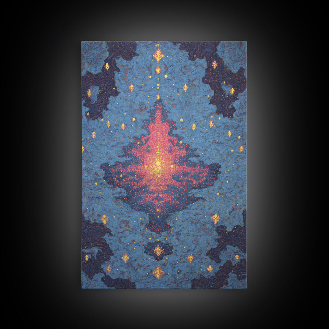 Blue Pink Glowing Mandala Reflection, Abstract Wall Art, Modern Canvas Print, Spiritual Meditation Room Decor, Colorful Gift