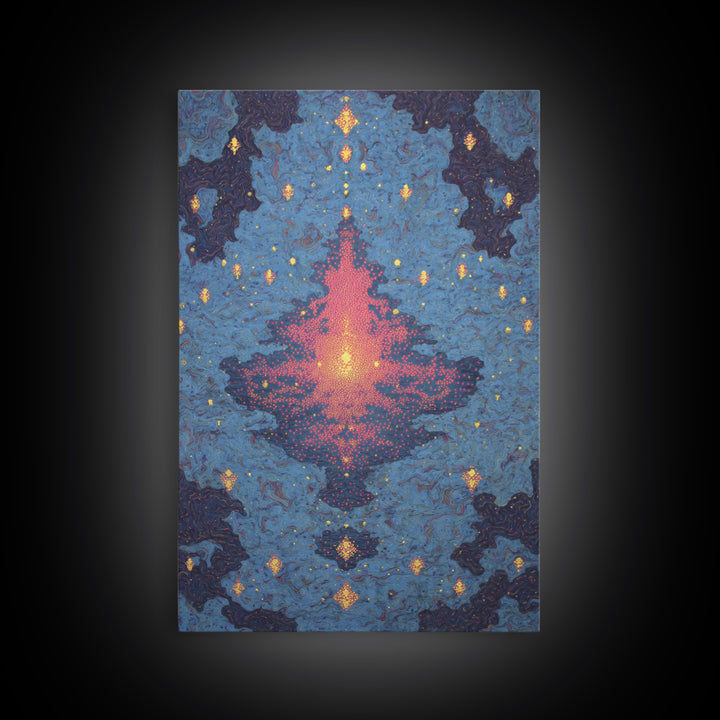 Blue Pink Glowing Mandala Reflection, Abstract Wall Art, Modern Canvas Print, Spiritual Meditation Room Decor, Colorful Gift