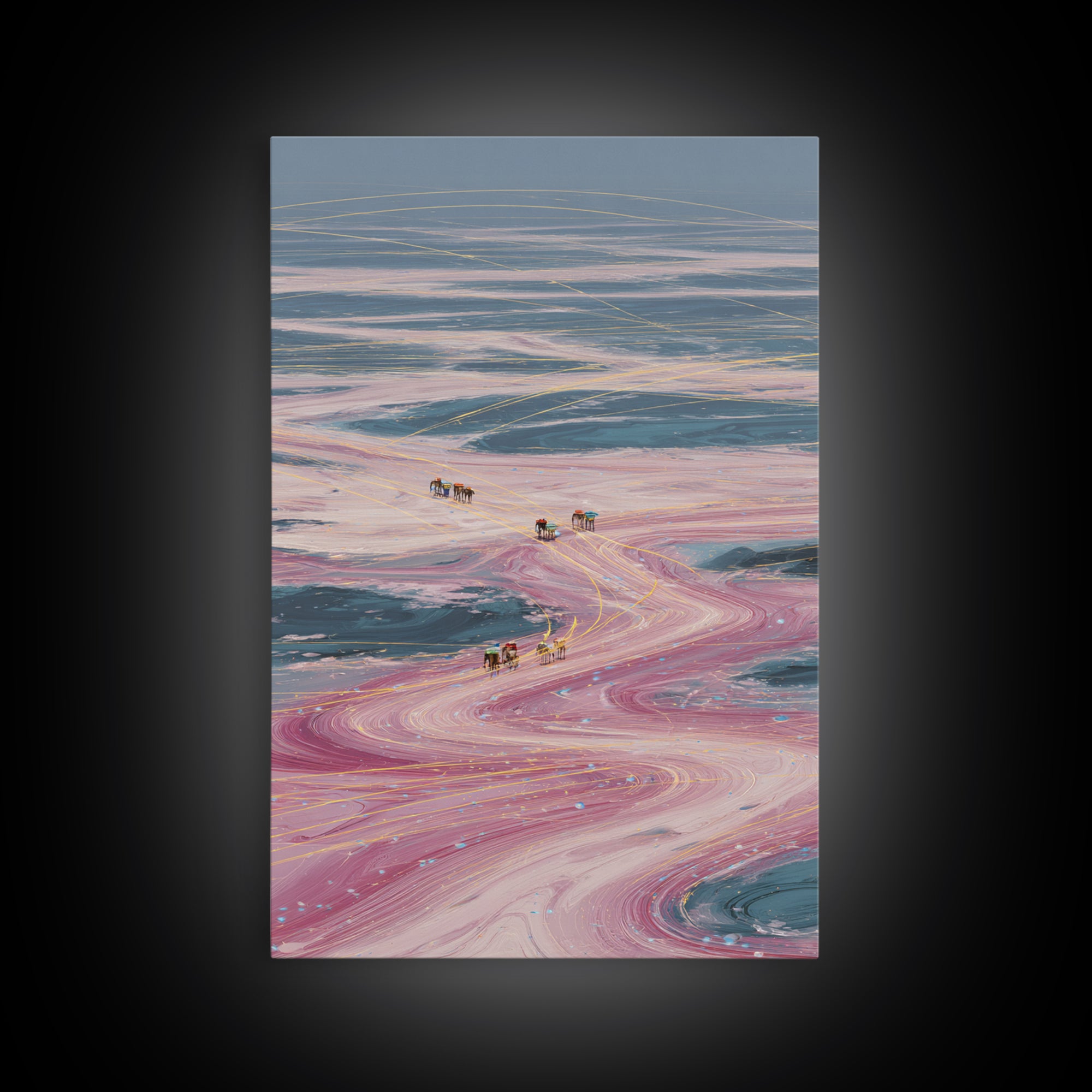 Pastel Desert Caravan Trails Canvas Print, Surreal Landscape Wall Decor, Dreamy Abstract Art For Unique Modern Home Decor