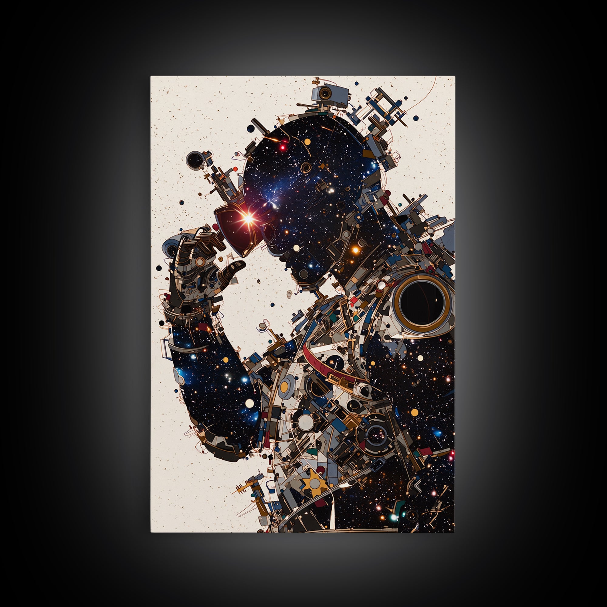 Cosmic Black Cyborg Portrait Canvas Print, Afrofuturism Decor, Abstract Face Art, Galaxy Robot Unique Modern Wall Decor Gift