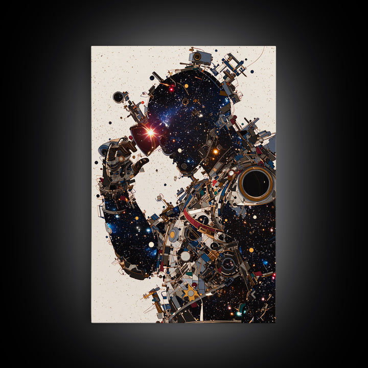 Cosmic Black Cyborg Portrait Canvas Print, Afrofuturism Decor, Abstract Face Art, Galaxy Robot Unique Modern Wall Decor Gift