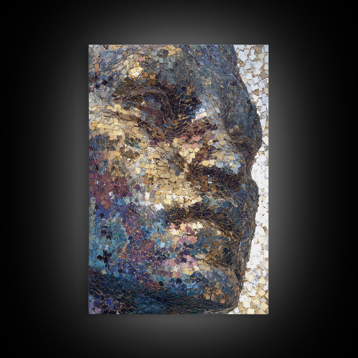Metallic Mosaic Black Face Wall Art, Abstract Portrait Canvas, Contemporary African American Art, Elegant Home Decor Gift