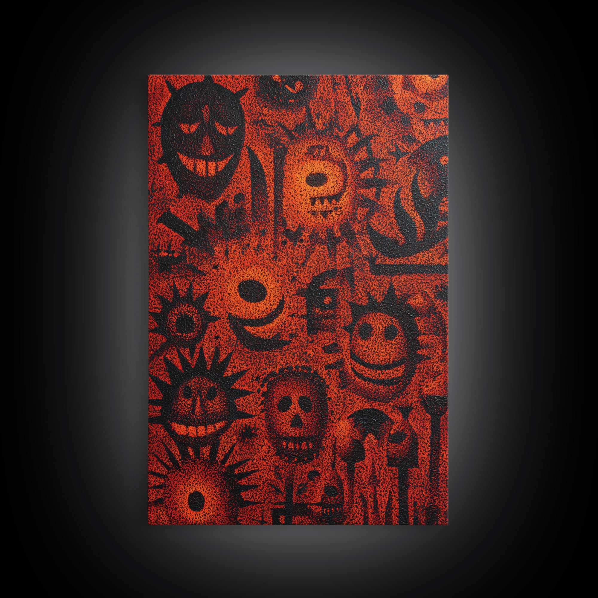 Orange African Mask Pattern Canvas Print, Tribal Symbols Abstract Wall Decor, Afrocentric Art, Cultural Home Decor Gift Idea