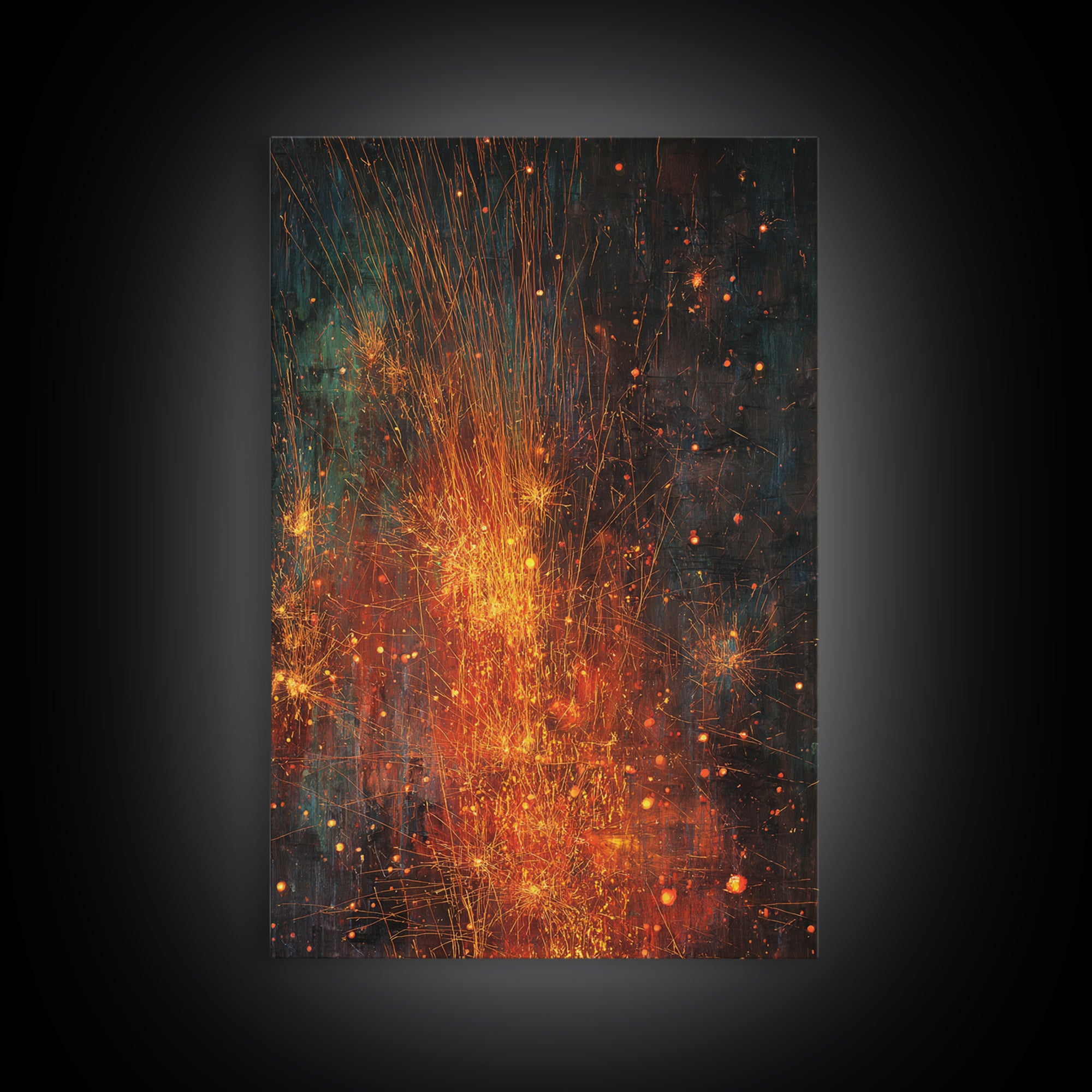 Abstract Fire Sparks Texture Canvas Print, Orange Black Industrial Wall Art, Modern Abstract Art, Unique Home Decor Gift