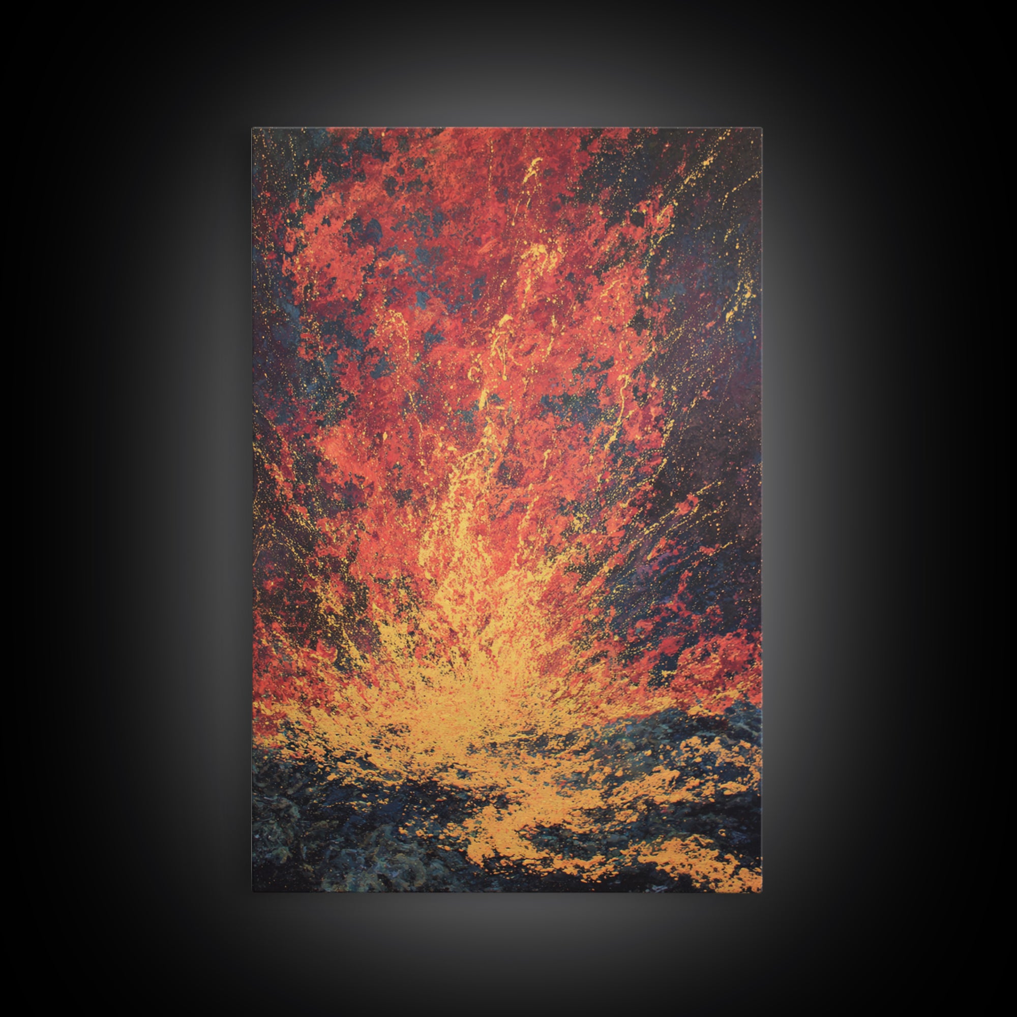 Fiery Lava Eruption Abstract Wall Art, Red Orange Volcano Painting, Bold Modern Canvas Decor, Dramatic Statement Print Gift